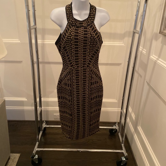 BCBGMaxAzria Black and Gold Midi Dress - Picture 2 of 5